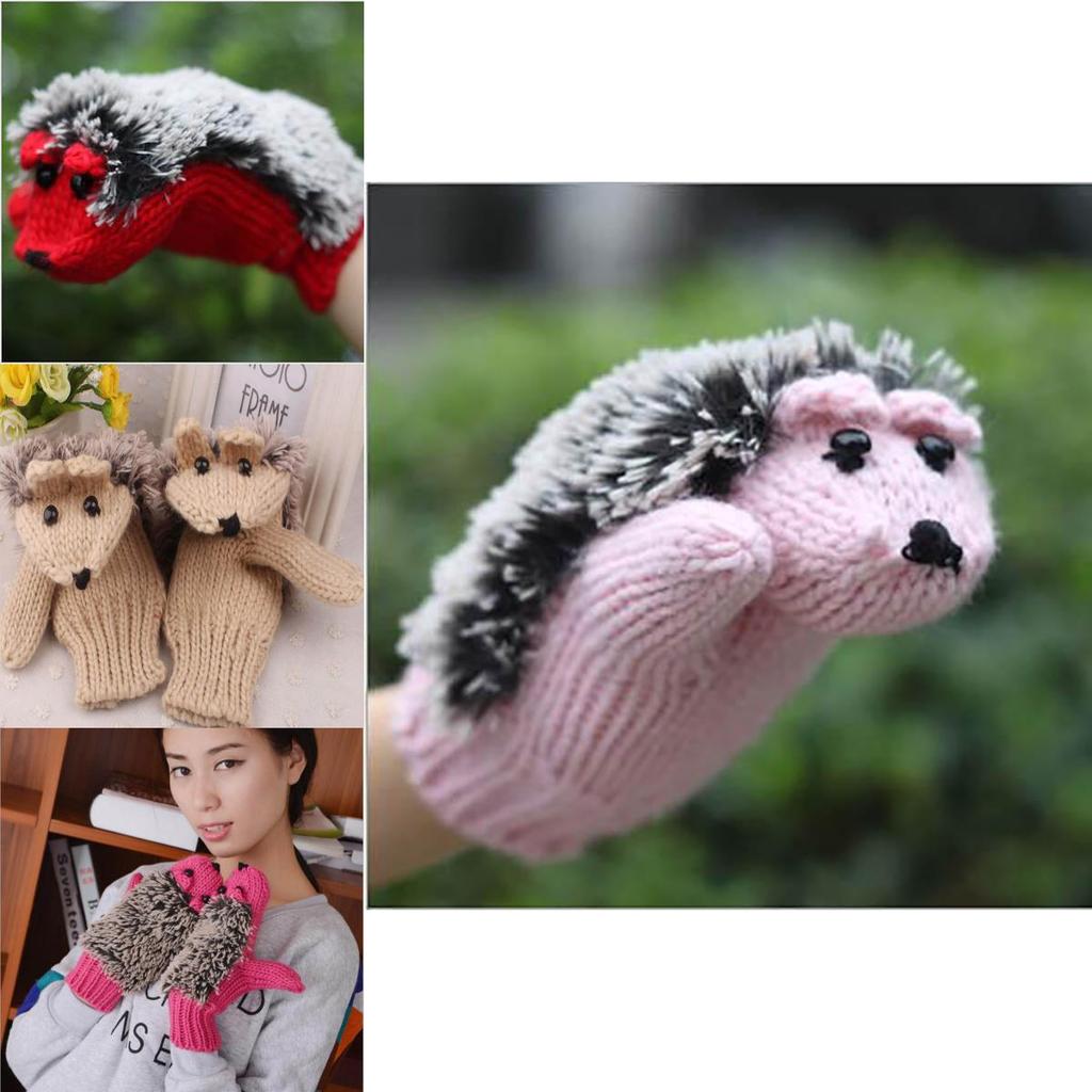 Cozy Women Girls Warm Cartoon Hedgehog Gloves Soft Knitted Winter Mittens