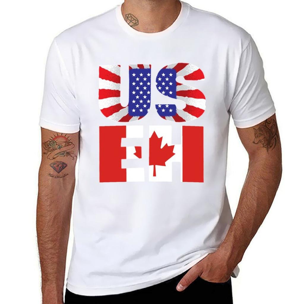Useh Tshirt Us Eh Shirt American Flag Canadian Flag Tshirt Large Size Loose Casual Tee