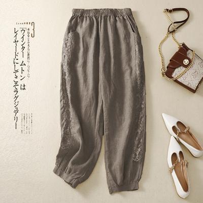 Summer Women's Pants Cotton Line Bloomers Literary Loose Casual Lace Splicing Haren Pants