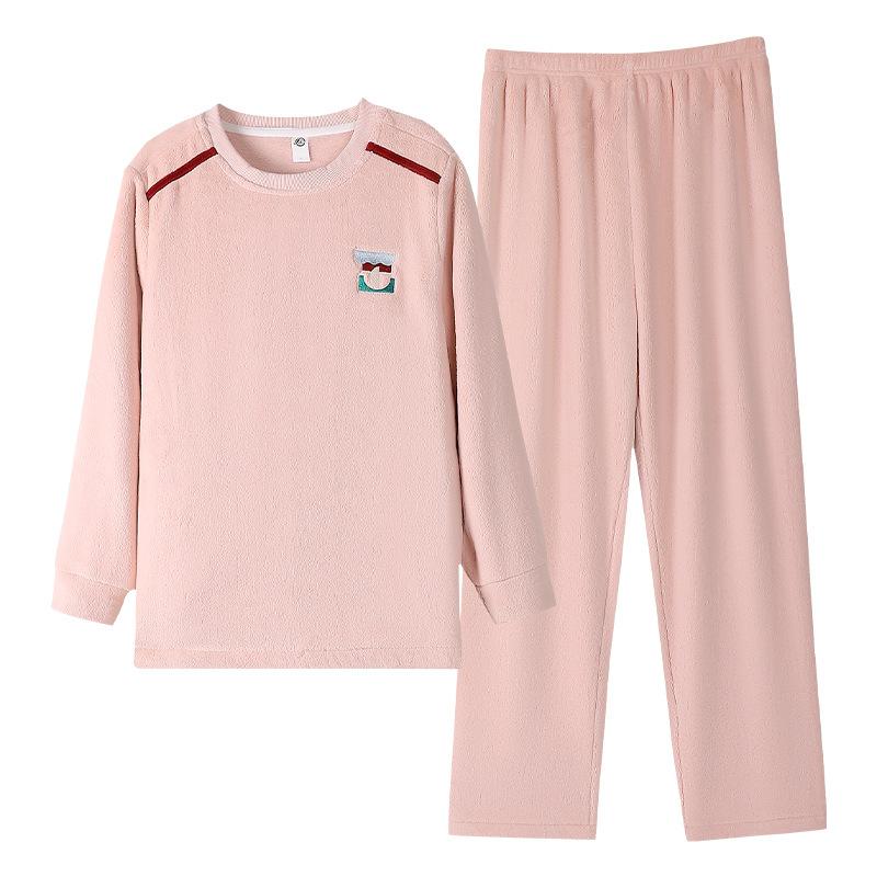 Coral Fleece Pajamas Women'S Autumn And Winter Long-Sleeved Casual Wear Thickened Fleece Flannel Loungewear Winter Suit