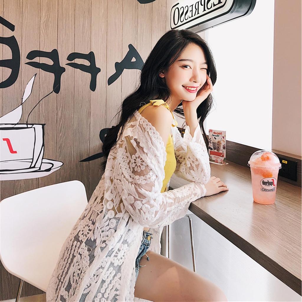 Lamerry Beachwear Bikini Lace Rash White Swimsuit, Cardigan, Cover, Sheer, See-Through Top, Figure-Concealing, Pareo, Guard, Women's,