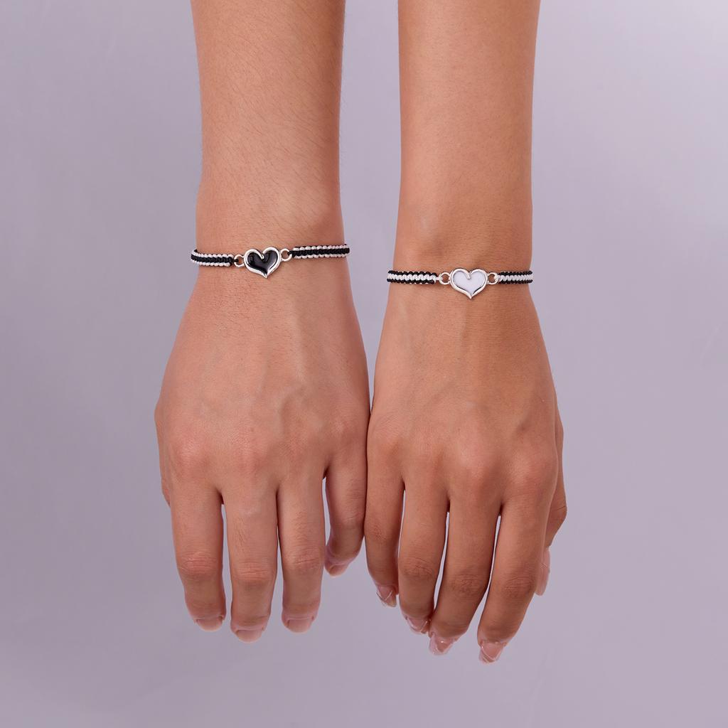 2Pcs Luminous Love Heart Beaded Couple Bracelets for Women Men Handmade Woven Lover Adjustable Bangles Anniversary Zircon Gifts