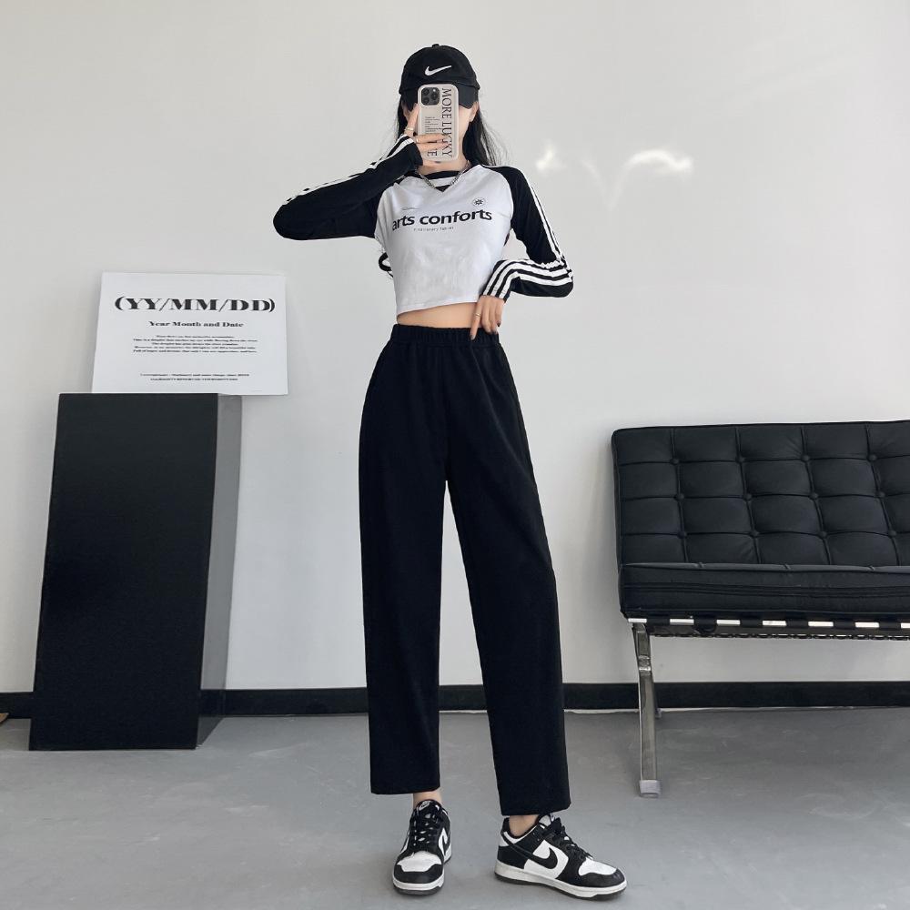 Navy Blue Simple Harem Pants for Women Korean New High-quality Small Casual Pants Loose