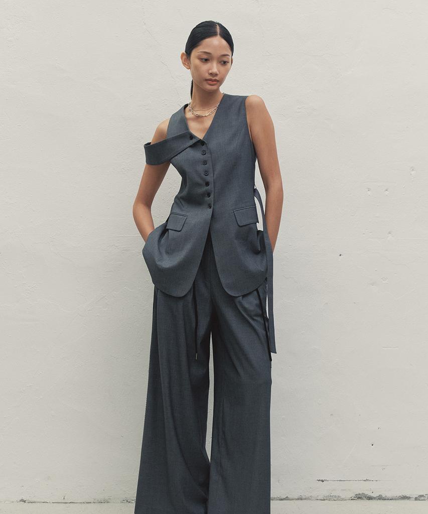 MAKE A TOAST Lace String Tuck Wide Pants Dark Grey Mbdfpa004Dg