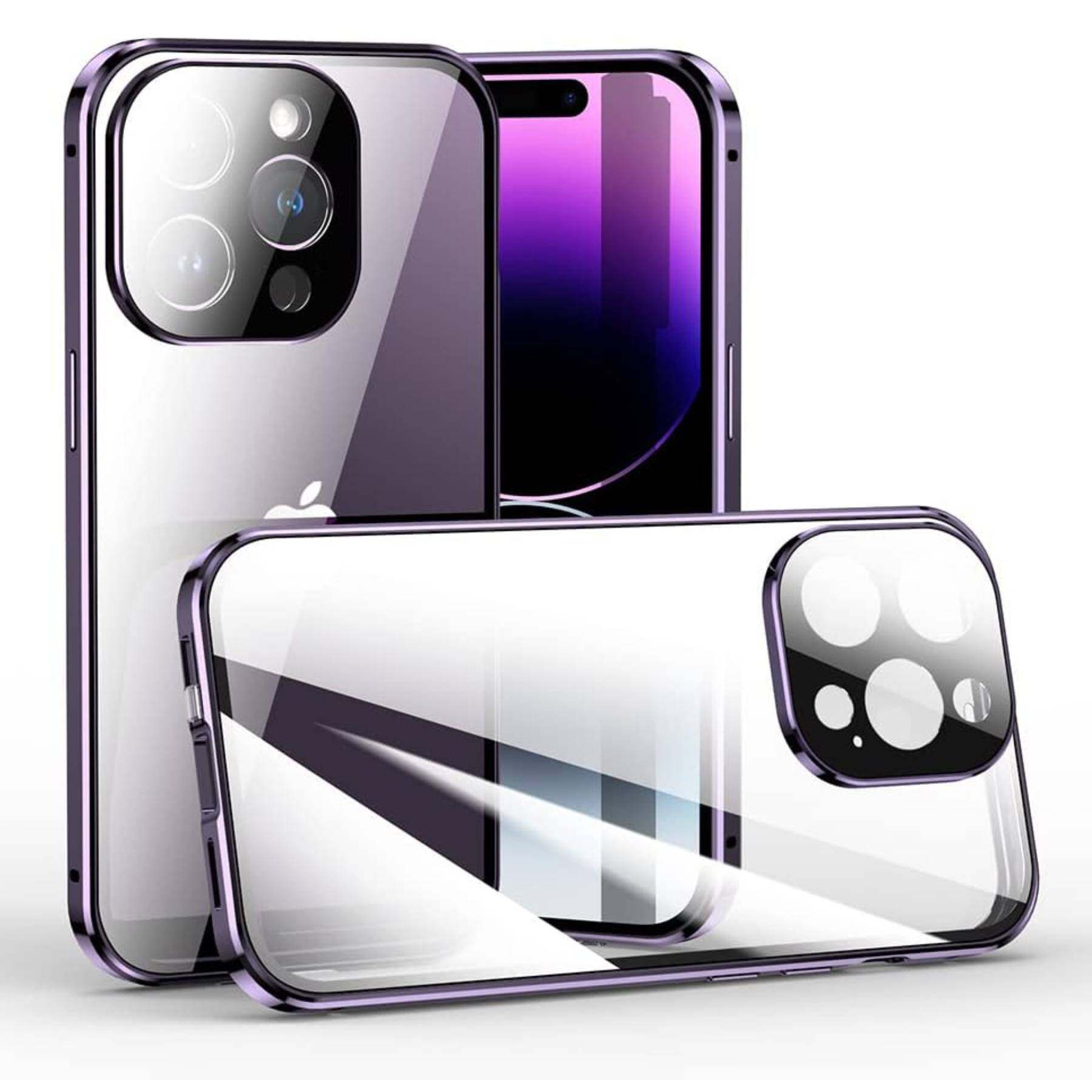 

Magnetic Case for iPhone 16 Pro Max/ 16 Plus with Metal Frame Phone Bumpers Double Sided Tempered-Glass Full Lens Protection Cover iPhone 16 Pro Max фіолетовий
