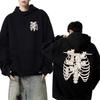 Gothic Harajuku Skeleton Cat Double Sided Printed Hoodies Men Women Fleece Casual Streetwear Pullovers Unisex Vintage Sweatshirt