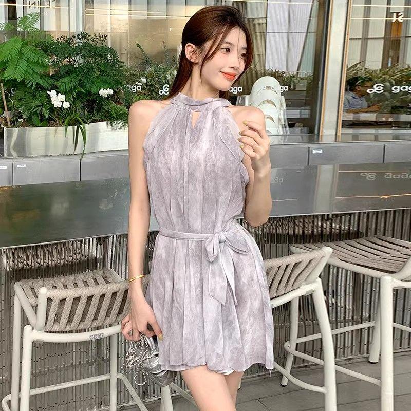 

2025 New Summer Chinese-Style Halter Dress: Petite Minority Design Short Skirt for Women Small