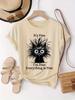 Womens Light Blue Casual Sleeve TShirt Its Fine Im Fine Everything Is Fine Sarcastic Cat Graphic Print Round Neck Summer