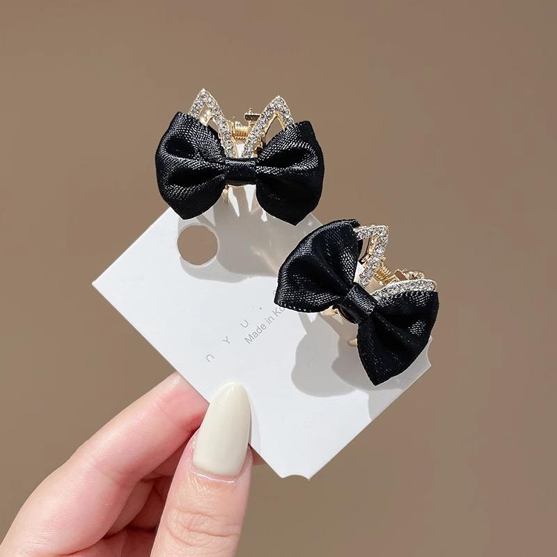 Elf Ear Bow Princess Pearl Hair Clip, Small Claw for Side Bangs, Sweet Temperament Hair Accessory for Women