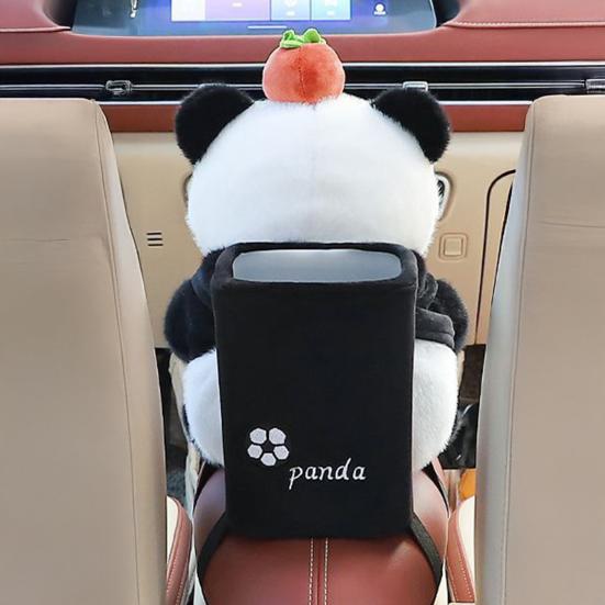 Car Trash Can with Tissue Box Cute Bear Design Plush Doll Waterproof Inner Bucket Car Armrest Organizer Fits Most Center Consoles