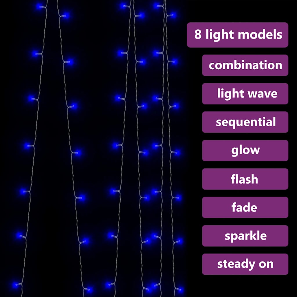 Vidaxl Kurtyna Lampek, 3X3M, 300 Niebieskich Diod Led, 8 Funkcji