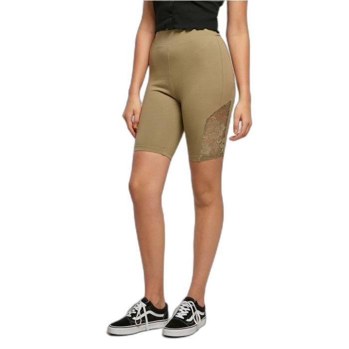 Short de cyclisme femme - Urban Classics - Lace Inset - Taille haute - Vert kaki - XL