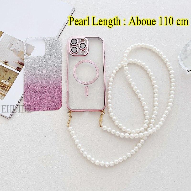 Case For Samsung Galaxy A16 A36 A06 A55 A35 A15 A25 A05 A05S Magsafe Magnetic Pearl Crossbody Cord Lanyard Strap Glitter Cover