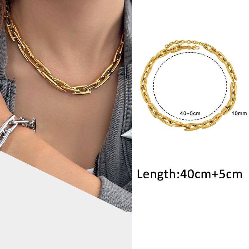 USENSET Men's Stainless Steel Chains Necklace Gold Color Handmade 18k Gold Plated Chains Individuality Zircon Gifts