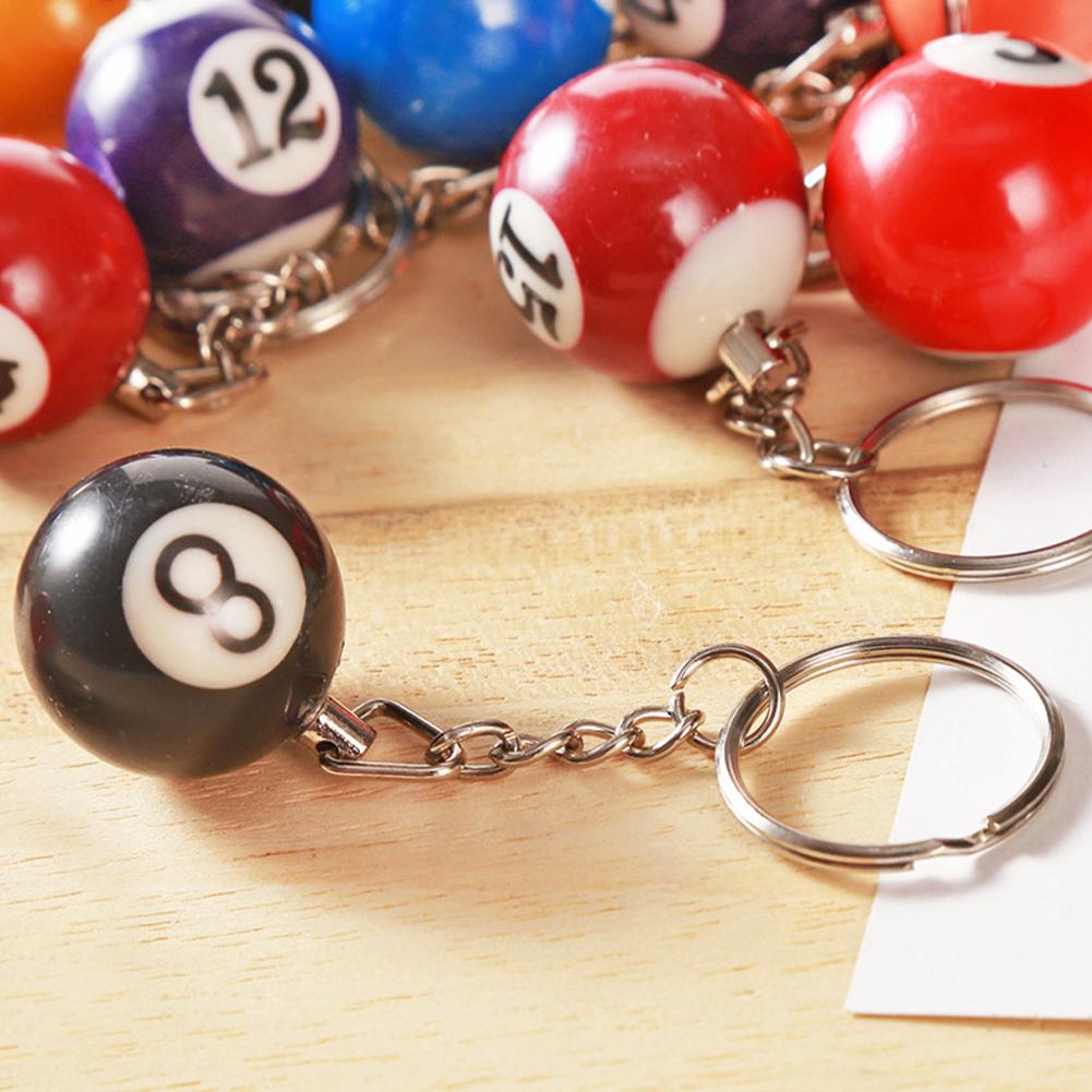 16pcs/Set Mini Billiards Shaped Keyring Assorted Colorful Billiards Pool Small Ball Keychain Creative Hanging Decorations