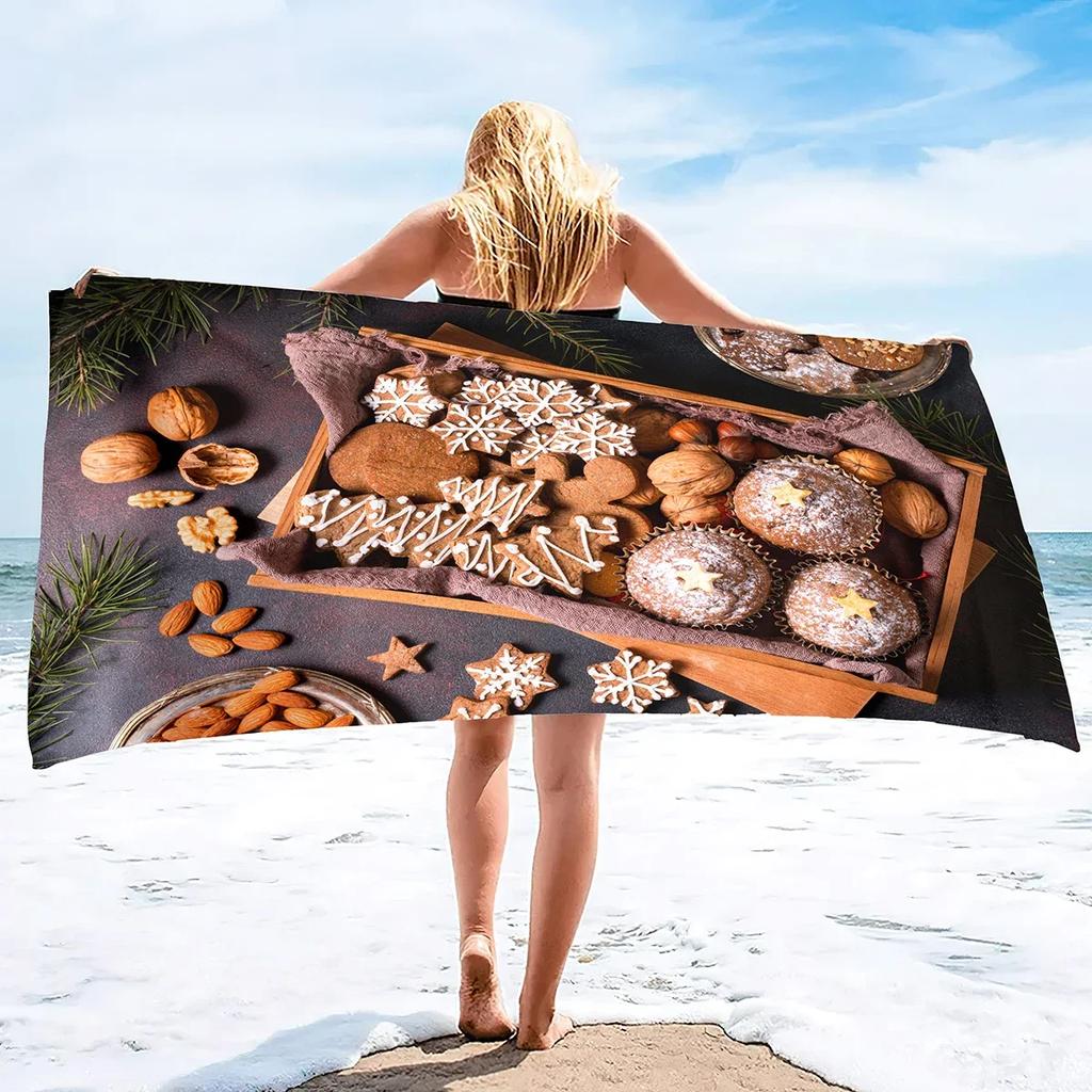 Christmas Beach Towel,Beach Towel Oversized Sandproof,Super Absorbent Sand Free Thin Quick Drying Microfiber Beach Towel
