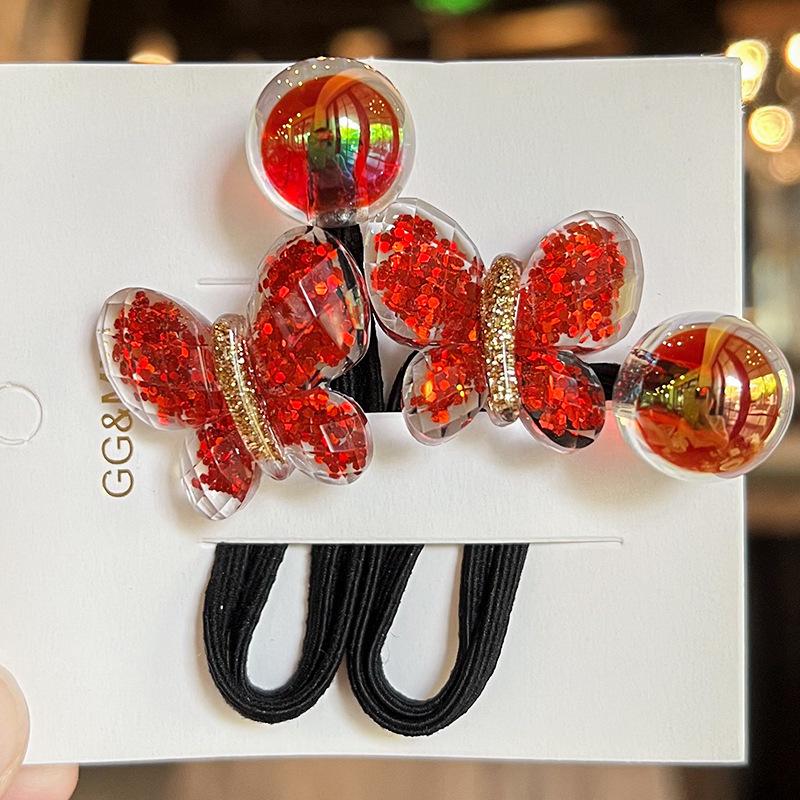 2PCS New Lovely Red Butterfly Girls Elastic Hair Bands Hair Accessories Children Hair Ties Baby Headwear