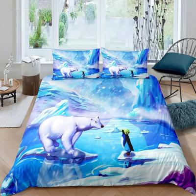 Polar Bear Duvet Cover Set Queen Size Polar Bear Bedding Set Animal Pattern Bear Printed Comforter Cover for Adult Teens Kids