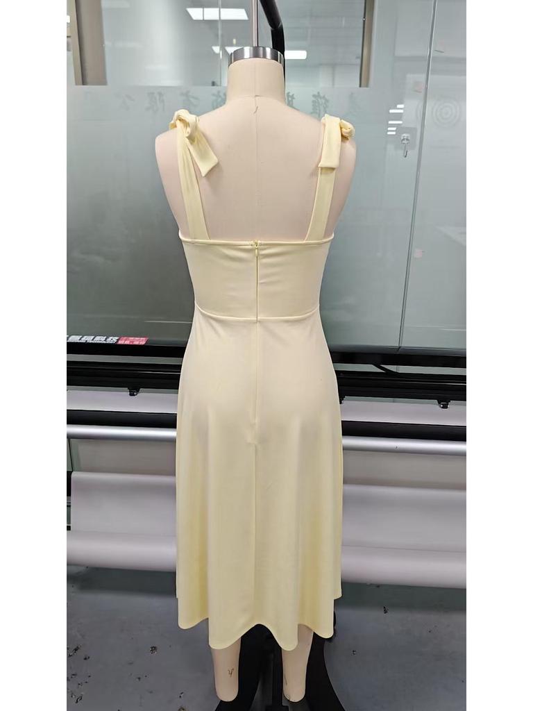 Elegant Strappy Solid Color Women's Long Dress for Spring-Summer