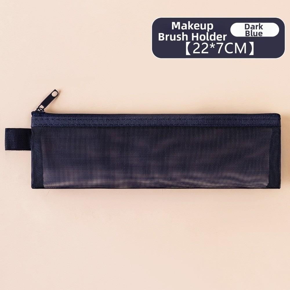 

Fashion Mesh Makeup Brush Storage Bag Zipper Portable Pen Case Pen Storage Practical Cosmetic Bag темно-синього кольору