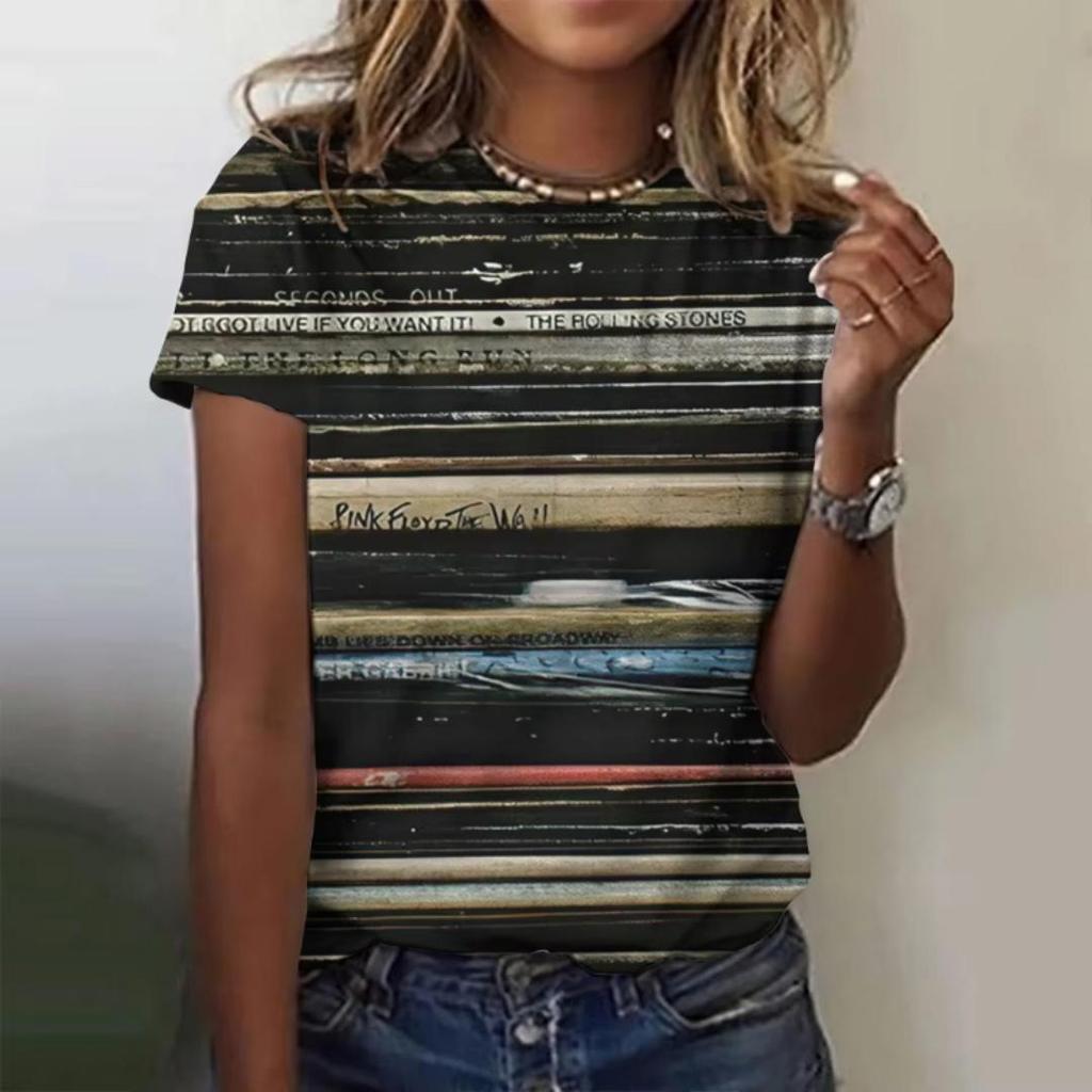 Women's 3D Gradient Floral Print O‑Neck Casual Short Sleeve Summer T‑Shirt