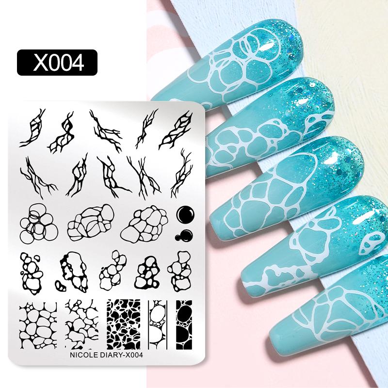 NICOLE DIARY Leopard Flower Nail Stamping Plate Image Transfer Template Geometry Leaf Stainless Steel Stencil Nail Printing Tool