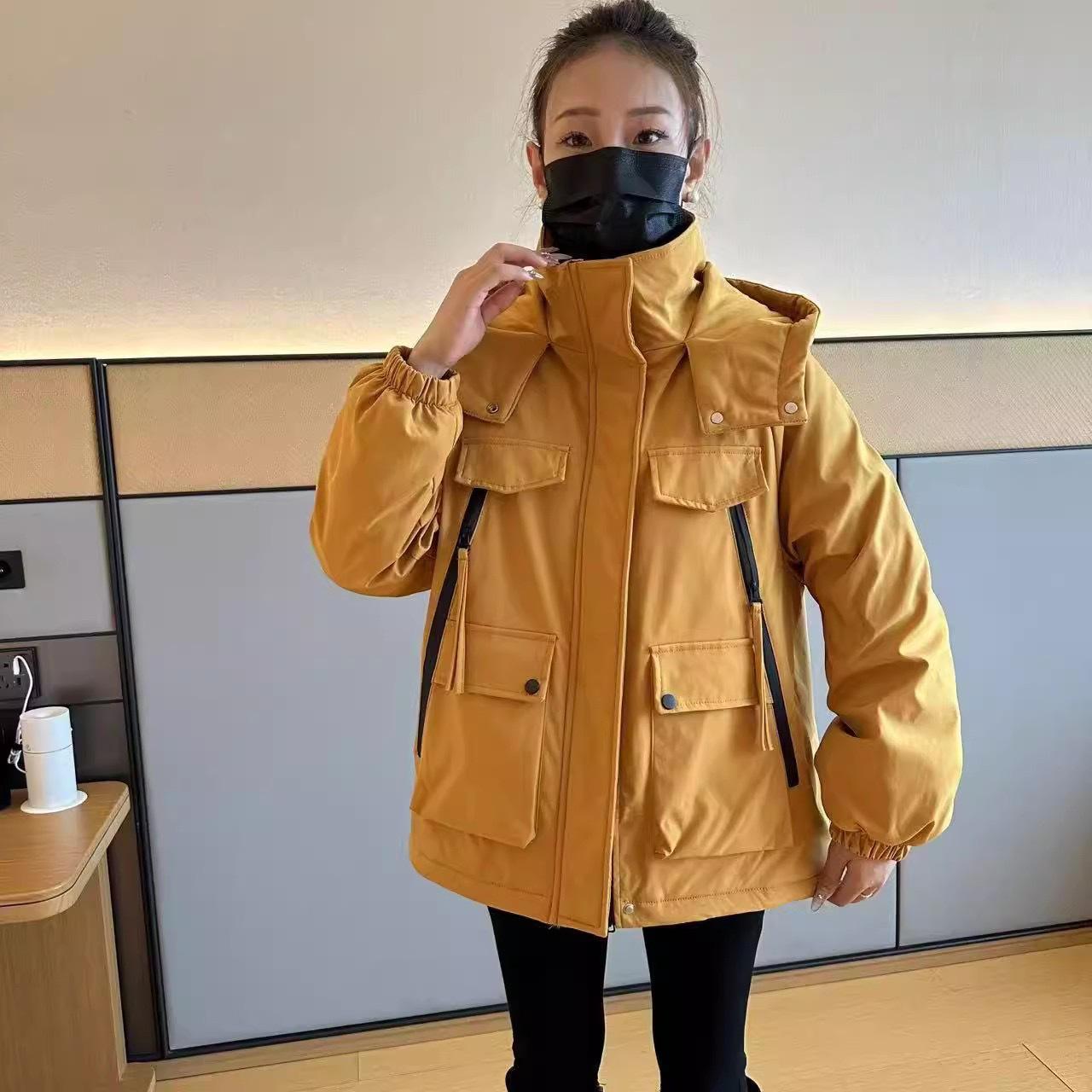 

Women s 2024 Korean-Style Hooded Fleece-Lined Short Windbreaker Jacket Medium помаранчевий