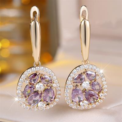 Charm Water Drop Stone Purple Crystal Hoop Earrings For Women Vintage Gold Color Ear Buckle Wedding Jewelry Valentine's Day Gift