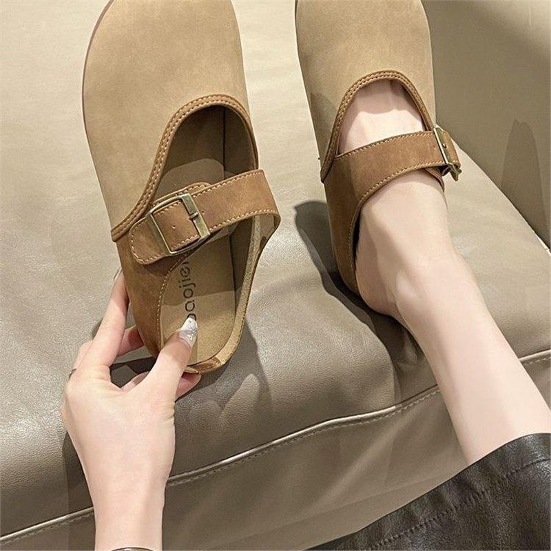 Round head soft sole Boken shoes in the spring and autumn of 2024, new lazy thick-soled Boken shoes, bag head and half slippers, women's outer wear