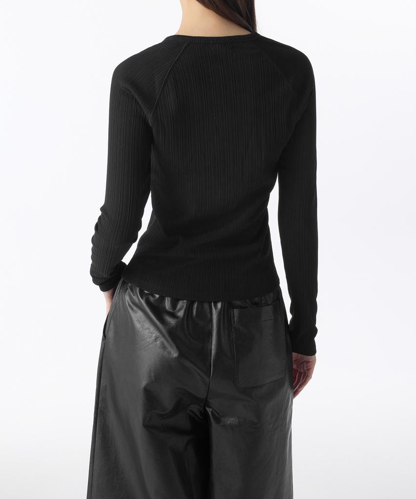 MUSINSA STANDARD WOMAN Women'S Vertical Texture Henley Neck Long Sleeve T-Shirt [Black]