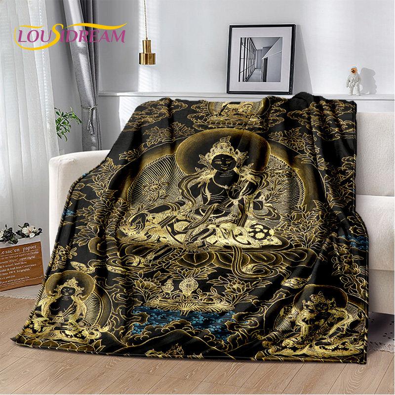 Buddha Sakyamuni Buddhisme Tro Religion Blødt Plys Tæppe, Flanel Tæppe Kastetæppe til Stue Soveværelse Seng Sofa Bed