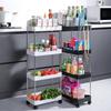 3/4 Layer Multi-layer Trolley Storage Rack with Pulleys and Hooks Kitchen Bathroom Living Room Removable Gap Storage Rack