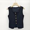 French Retro U-Neck Single-Breasted Sleeveless Slim Vest Solid Color Knitted Vest For Women