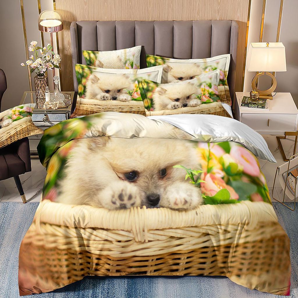 3D-gedruckte Bettwäsche Schäferhund Bettbezug Haustierhund Dreiteilige Heimtextilien