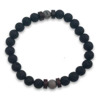 [R2144] - Designer-Armband 'Mineralia' grauer Achat - Lavastein - 8 mm