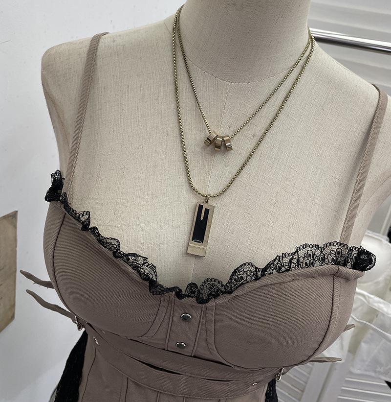 Y2K Spicy Girl Spitzenbesetztes Camisole mit Brustpolstern und Reißverschluss am Rücken
