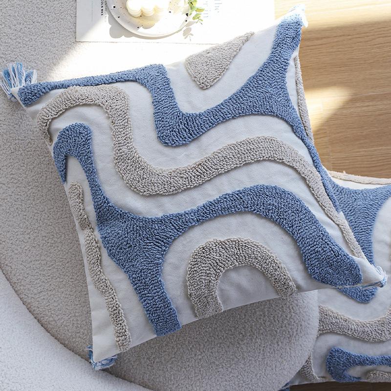 

Подушки Ins Blue с кисточками, кремовые наволочки, подушки для дивана и кровати в гостиной, украшение для окна в эркере в богемном стиле 45 * 45cm [Pillowcase only]