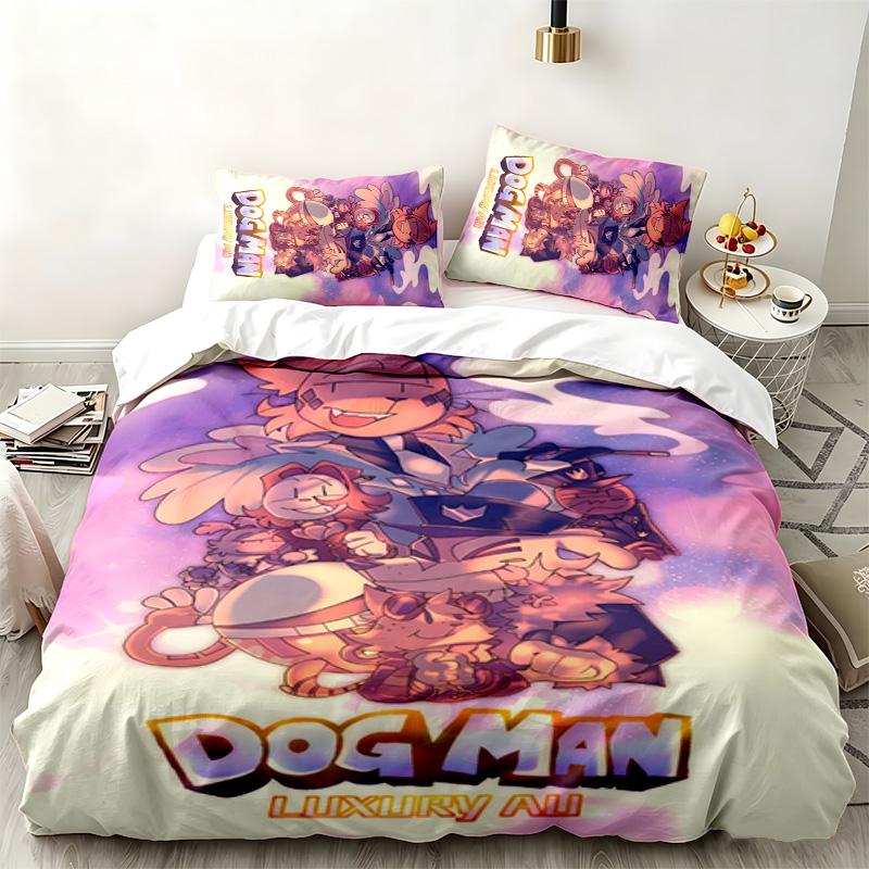 Dog Man 3pc set Perfect for bedroom use Comfortable bedding set includes a duvet cover and two pillowcases Ideal birthday or Christmas gift