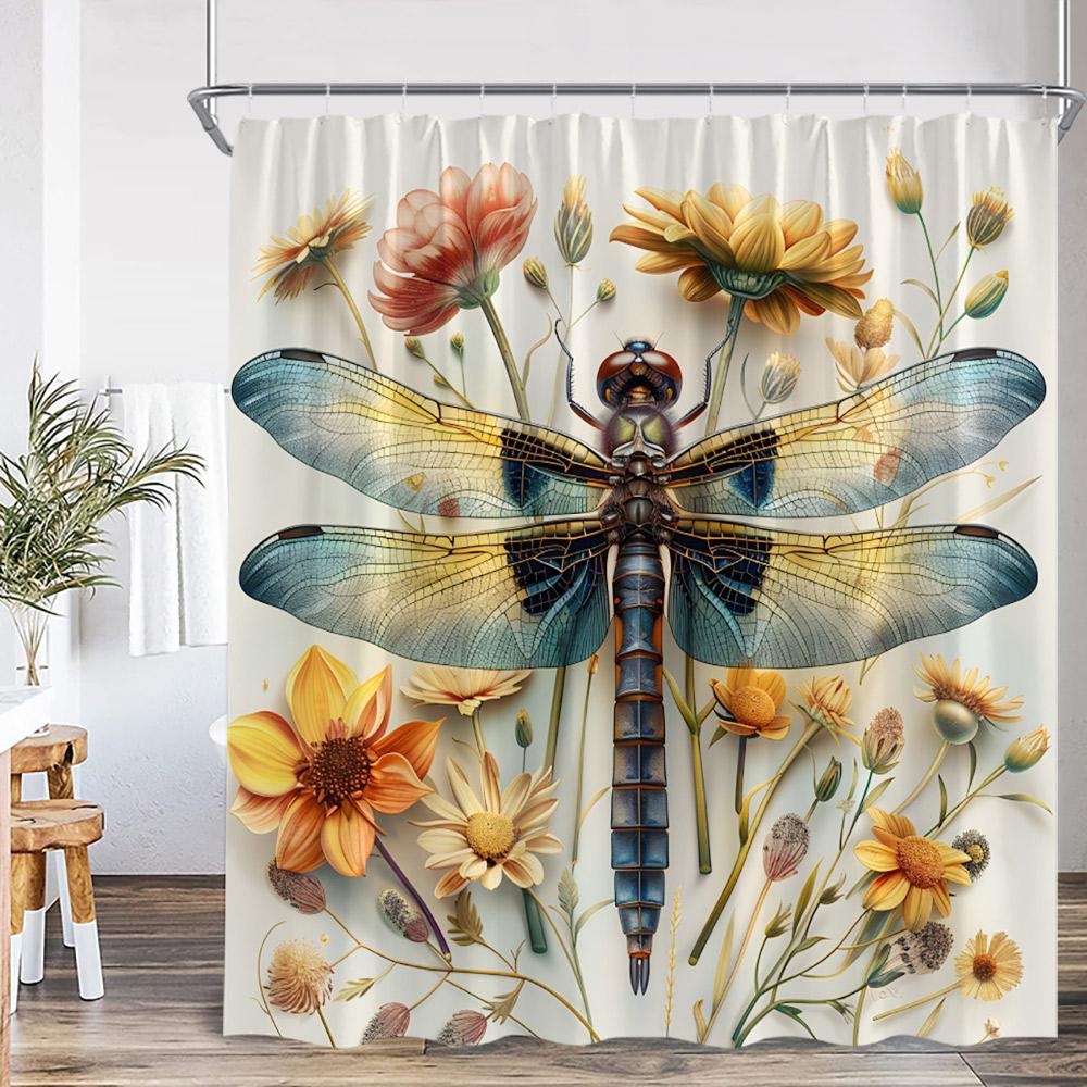 Vintage Butterfly Dragonfly Shower Curtain Flower Skull Mushroom Witch Magic Halloween Bath Decor Retro Polyester Bath Curtain
