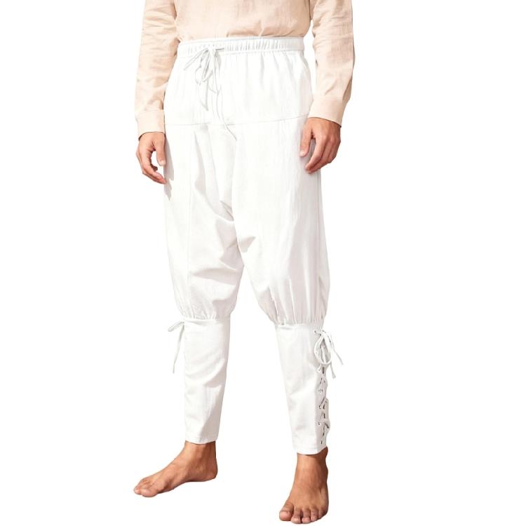 Men Pirate Pants Renaissances Ankle Band Pant Medieval Vikinges Navigator Pants Halloween Costume Cosplay with Drawstring