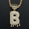 Stylish Hip Hop Zircon Crown Pendant Necklace with 26 English Letters for Women