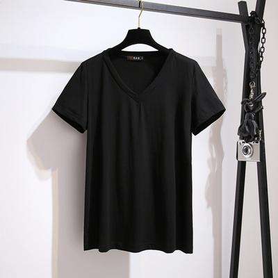 Damski letni T-shirt plus size z krótkim rękawem i dekoltem w serek