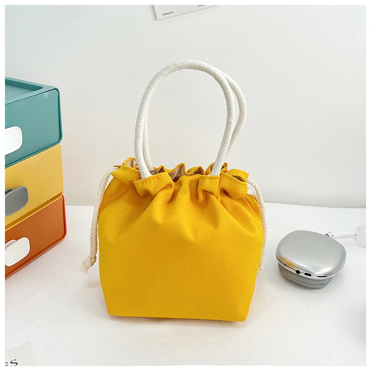 Drawstring Canvas Bucket Bag for Women, Small Corduroy Tote Pouch, Portable Makeup Bag, Snack Purse, Daily Handheld Bag CLE