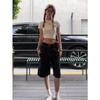 American-style black denim shorts for women, summer high-waisted slimming straight loose versatile 5-point wide-leg mid-length pants