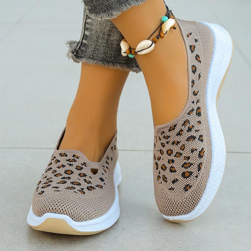 Fashion Fashion Hollow Leopard Print Flats Women Spring Summer Breathable Mesh Platform Sneakers Woman Non Slip Thick Sole Loafers Shoes