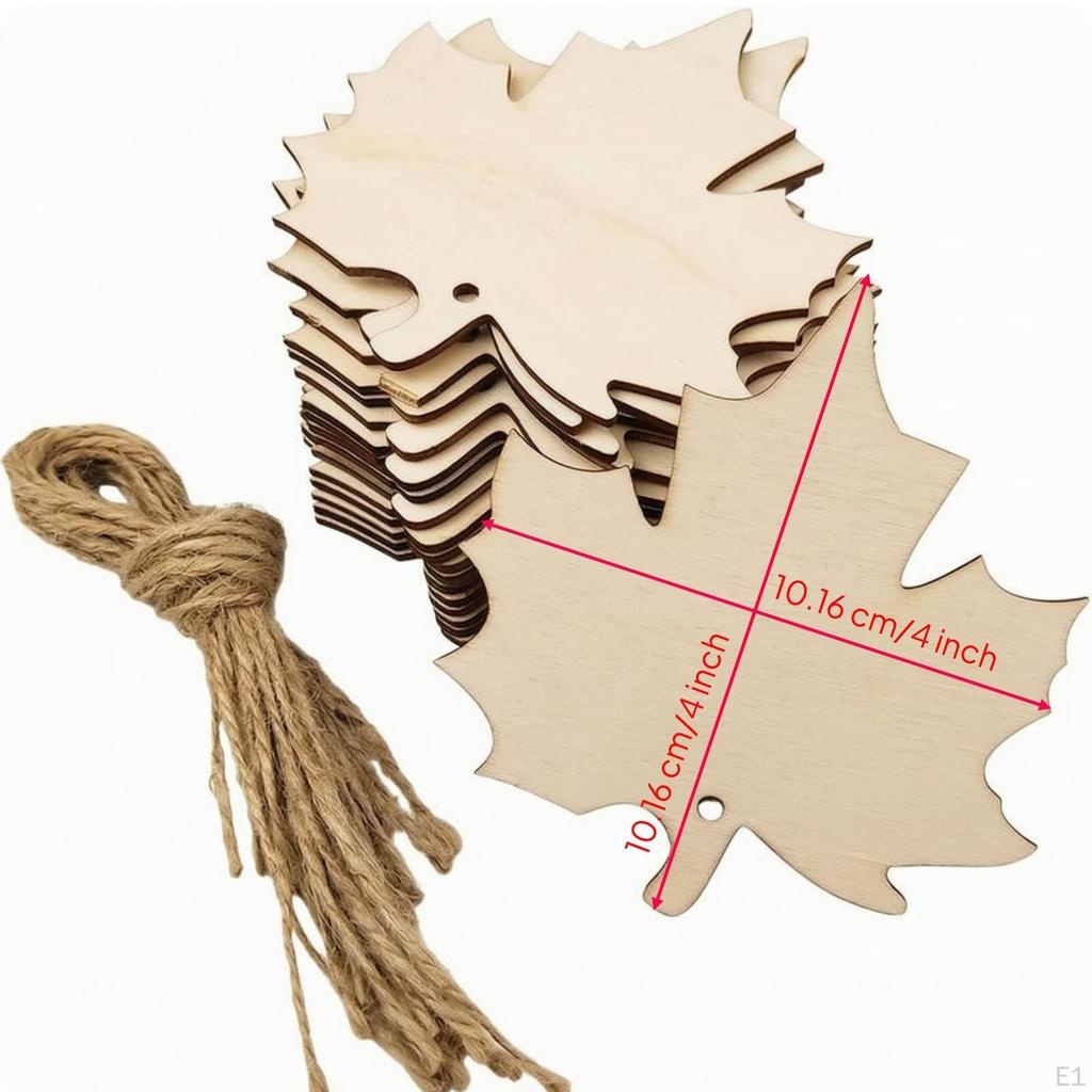 30 Pieces Maple Leaf Cutouts with Twine Paintable for Crafters, Teachers