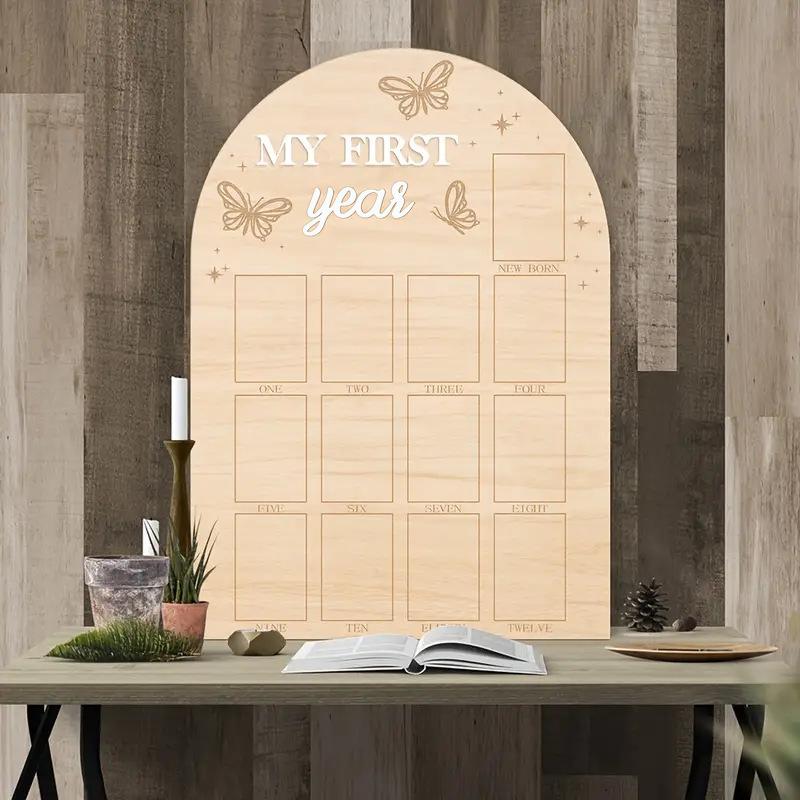 Baby First Year Wooden Photo Board 12 Monthly Milestone Picture Frame For One Year Birthday Photography Decoration Sign