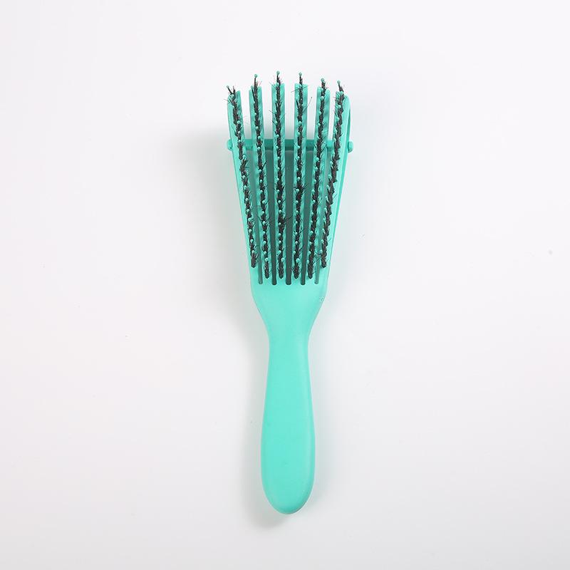 Hollow Rebound Massage Six-Claw Curved Styling Hairbrush with Pig Bristles