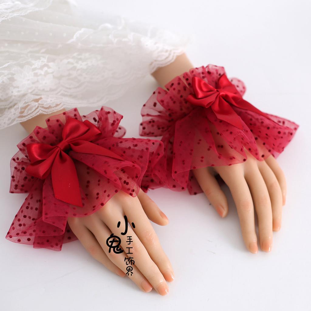 Dark Red Lolita Ribbon Strawberry Doll Top Hat Headband Hand Sleeve Headband Hair Accessories Original Lolita Headband