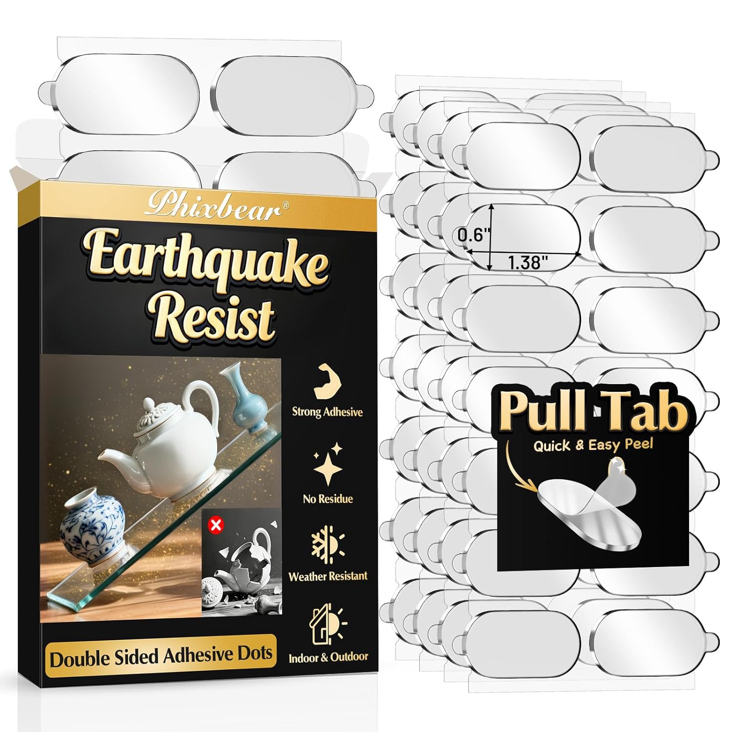 Upgraded Mounting Putty with Pull Tab, Removable Museum Tape Sticky Double Sided Adhesive Dots No Trace for Poster, 182 Pcs 0.6  x 1.38
